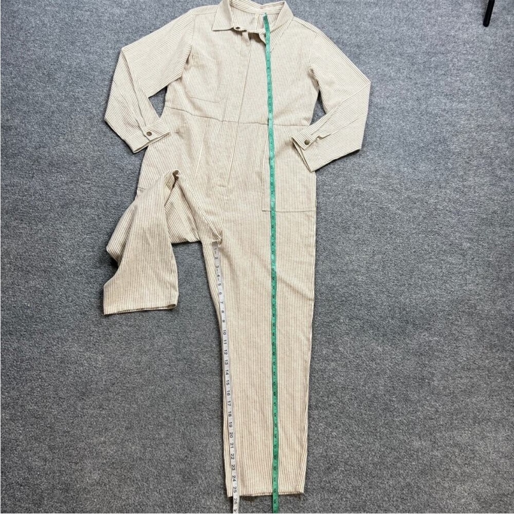 Rylee + Cru Jumpsuit Womens L Multi Linen Blend Stripe Snap Closures Long Sleeve - Picture 5 of 6